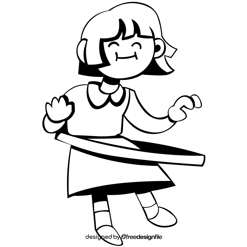 Hula hoop girl black and white clipart