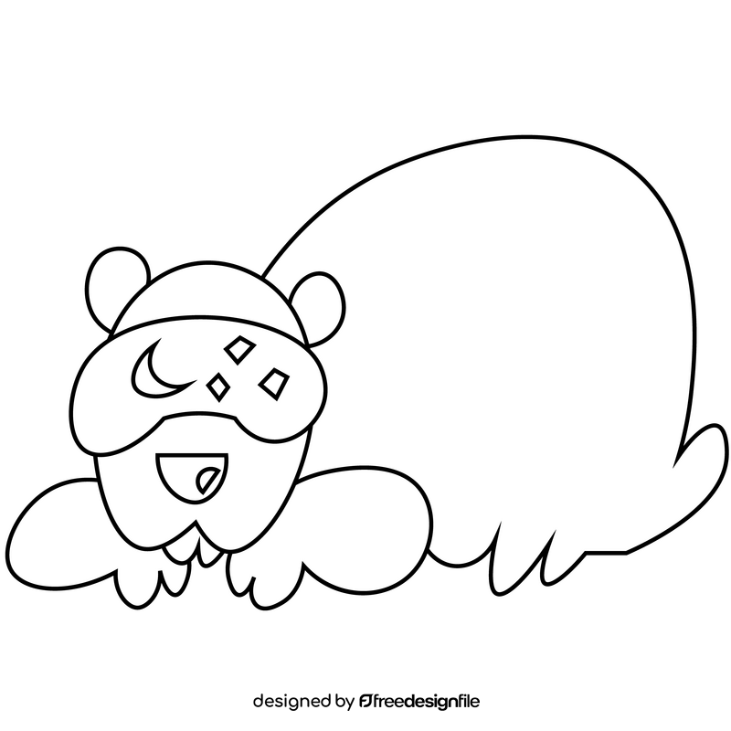 Cartoon capybara sleeping black and white clipart