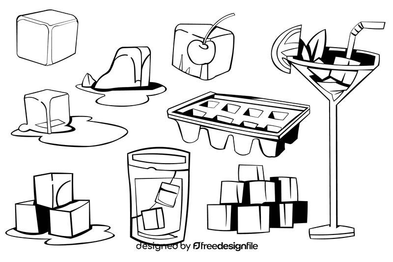 Ice cube black and white vector