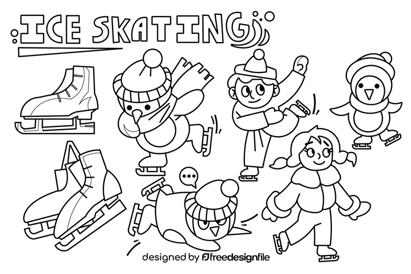 Ice skating black and white vector