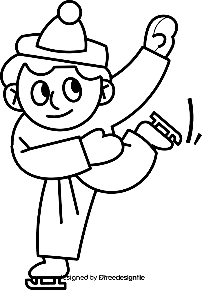 Ice skating boy black and white clipart