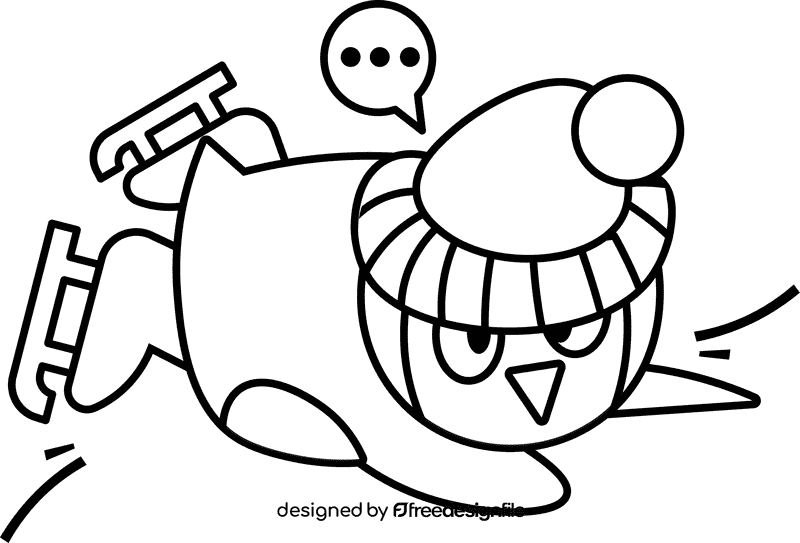 Ice skating fall black and white clipart