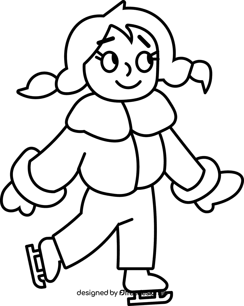Ice skating girl black and white clipart
