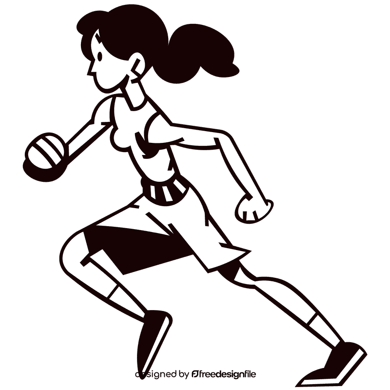 Jogging female black and white clipart