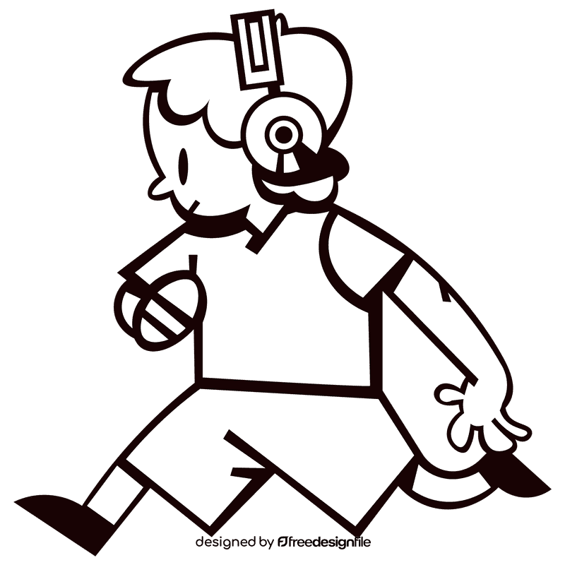 Jogging headphones black and white clipart