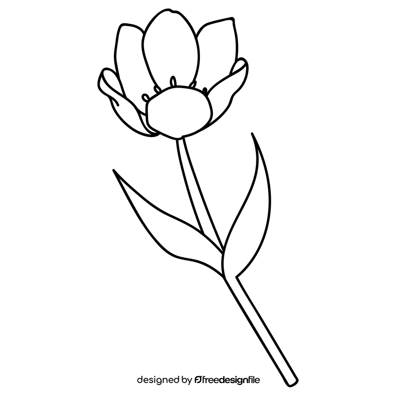 Pink tulip flower black and white clipart