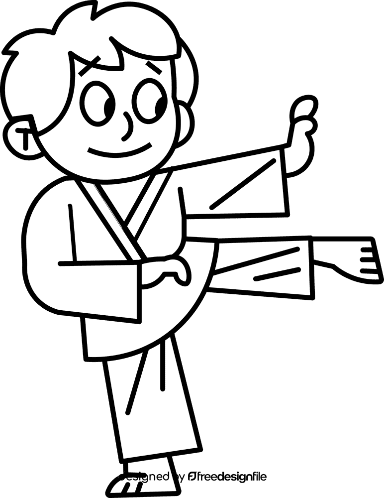 Karate boy black and white clipart