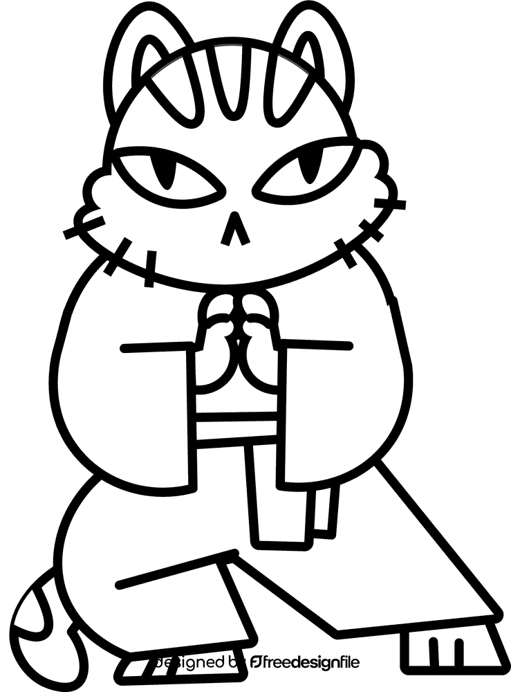 Karate cat black and white clipart
