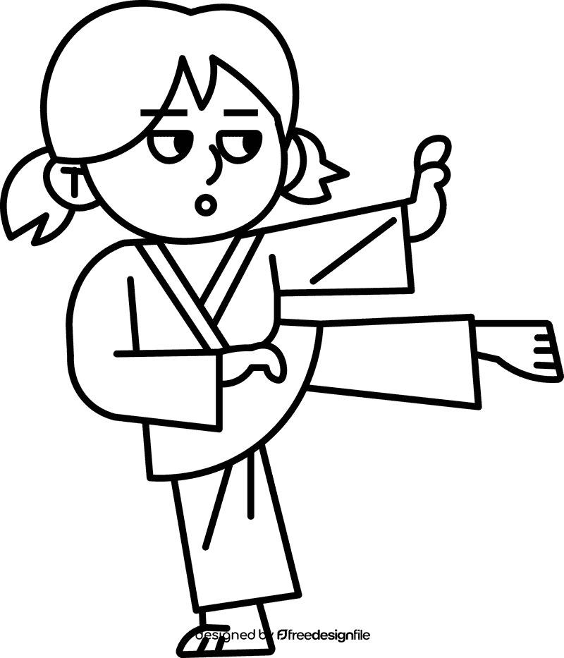 Karate girl black and white clipart