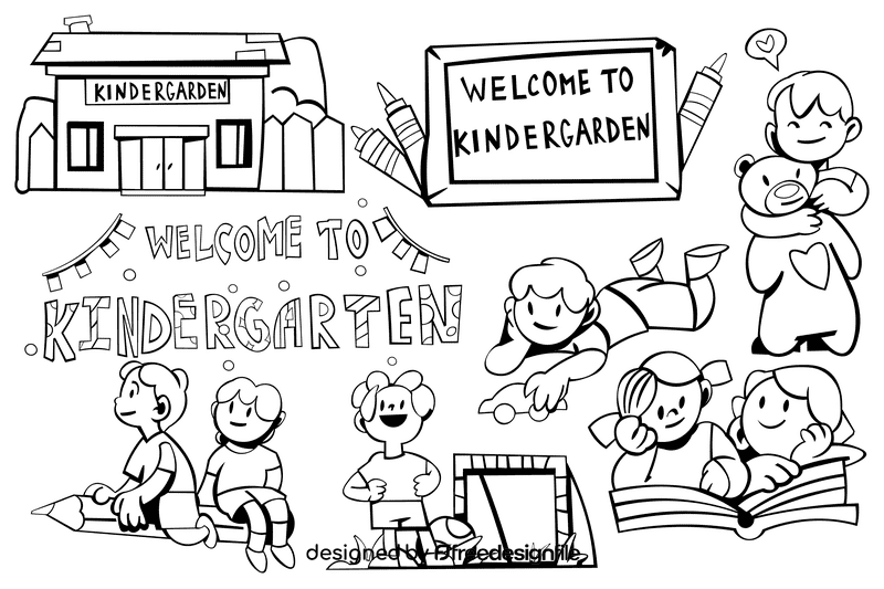 Kindergarten black and white vector