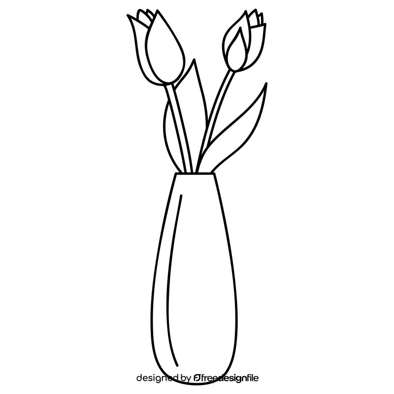 Vase of tulip flowers black and white clipart