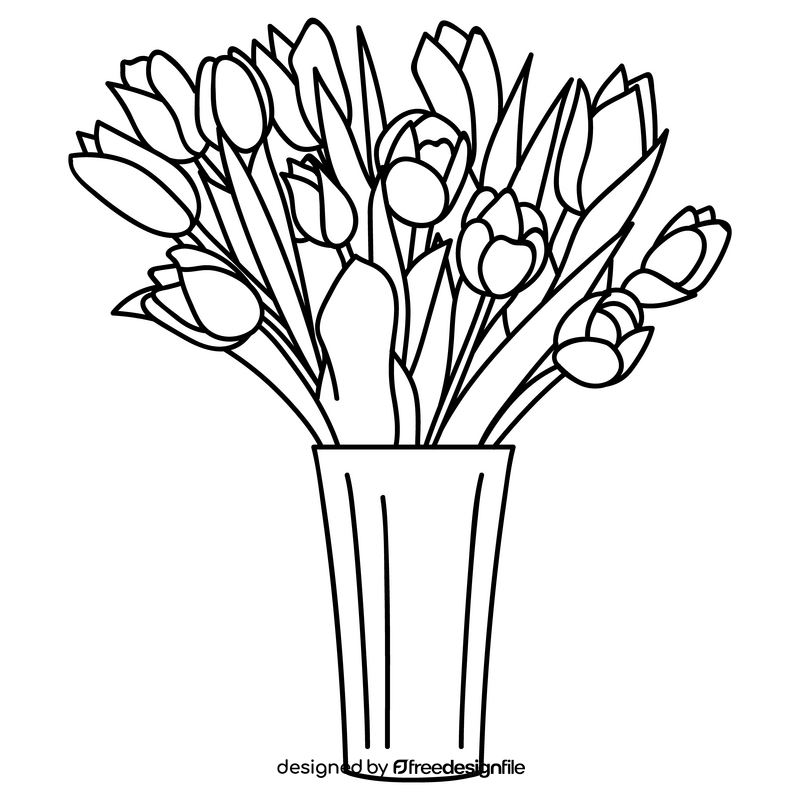 Tulip flowers vase black and white clipart