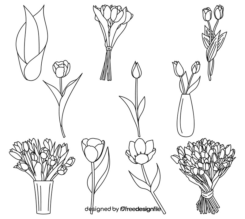 Tulif flower clipart set black and white vector