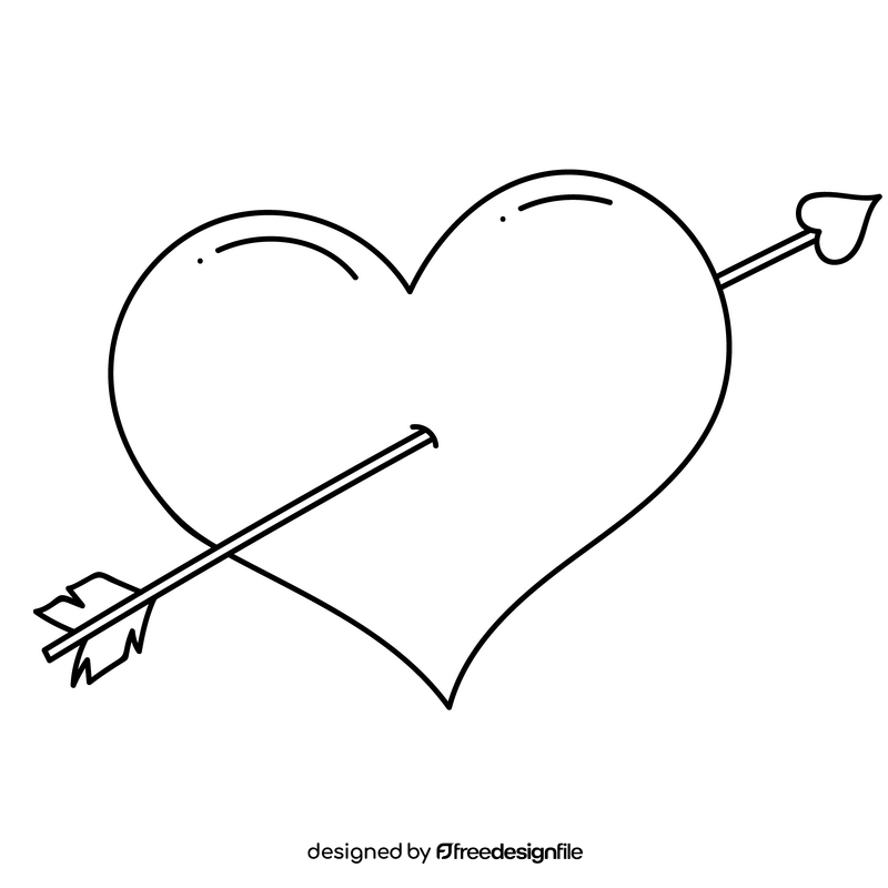 Valentine heart with arrow black and white clipart