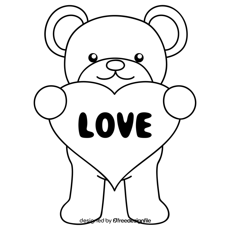 Valentine's day teddy bear drawing black and white clipart
