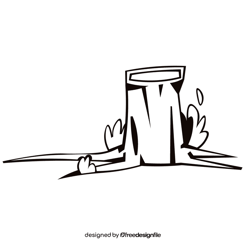 Log stump plants black and white clipart