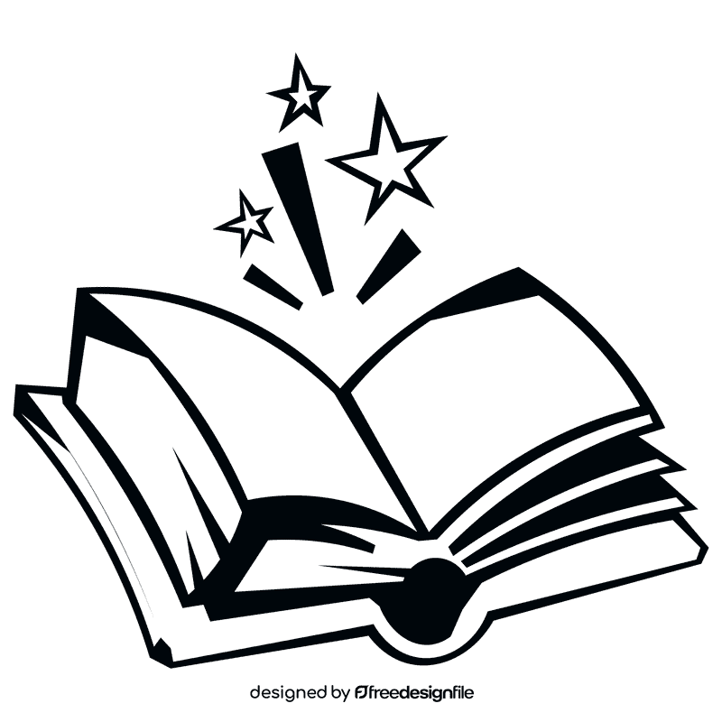 Magic book black and white clipart