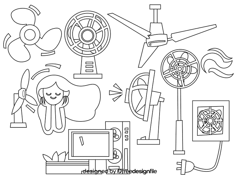 Electric fan black and white vector