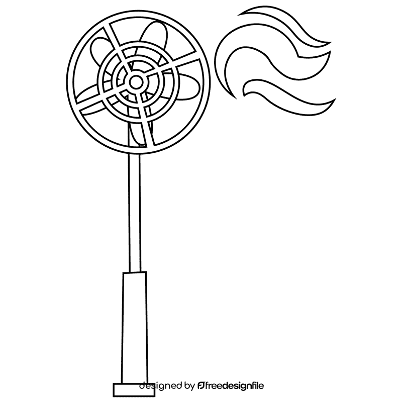 Electric fan standing black and white clipart