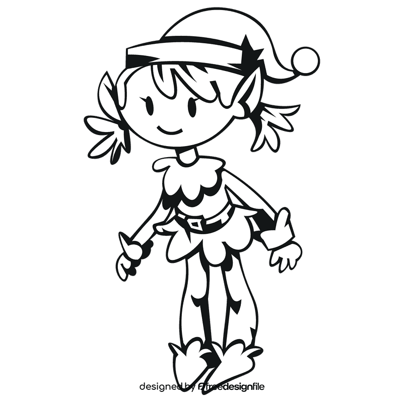 Elf girl black and white clipart