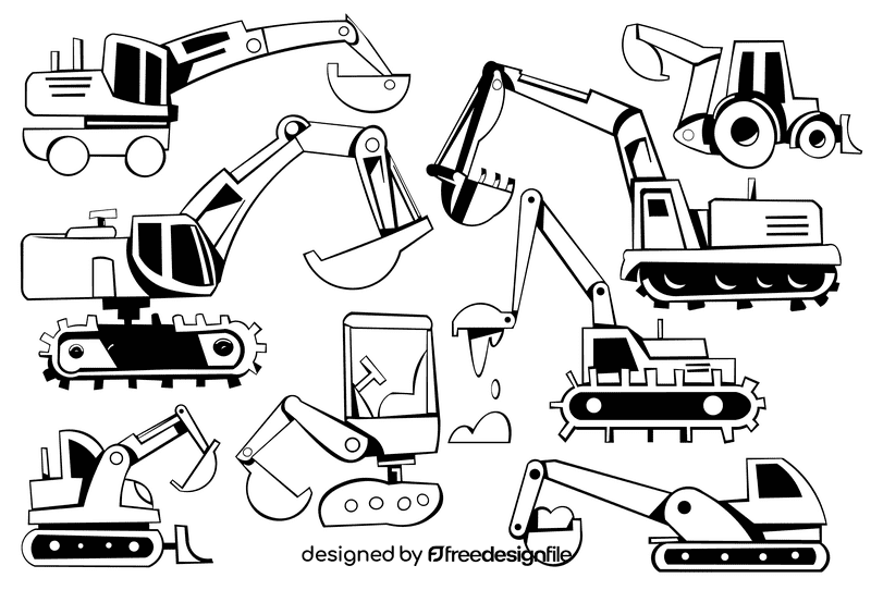 Excavator black and white vector