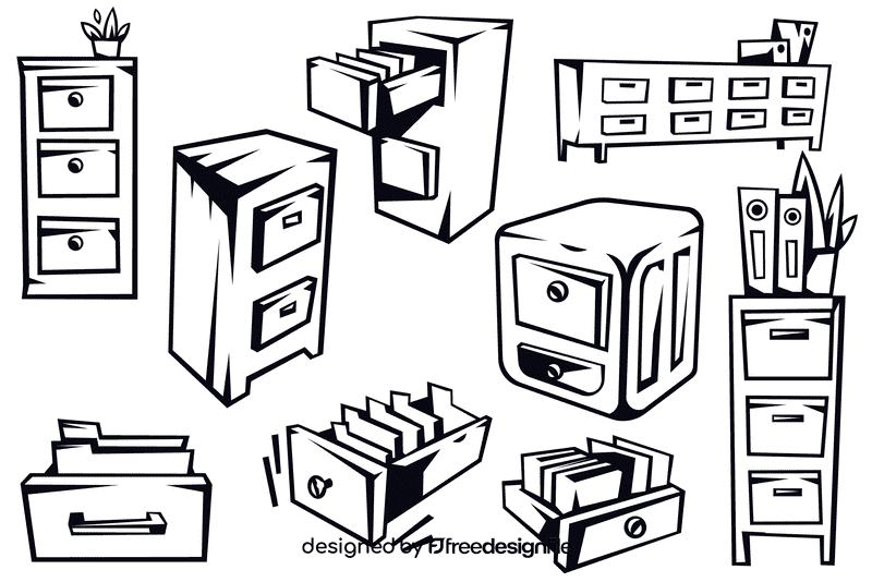 Filing cabinet black and white vector