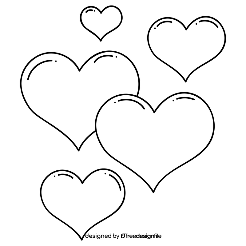 Valentines day hearts drawing black and white clipart
