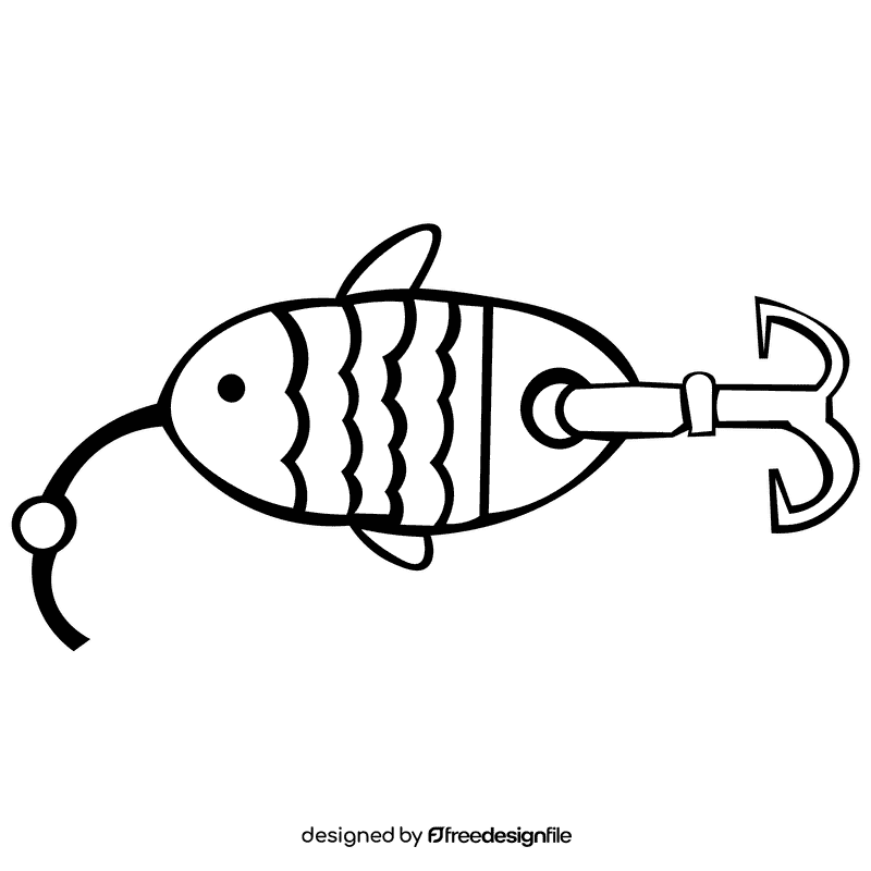 Fish hook bait black and white clipart