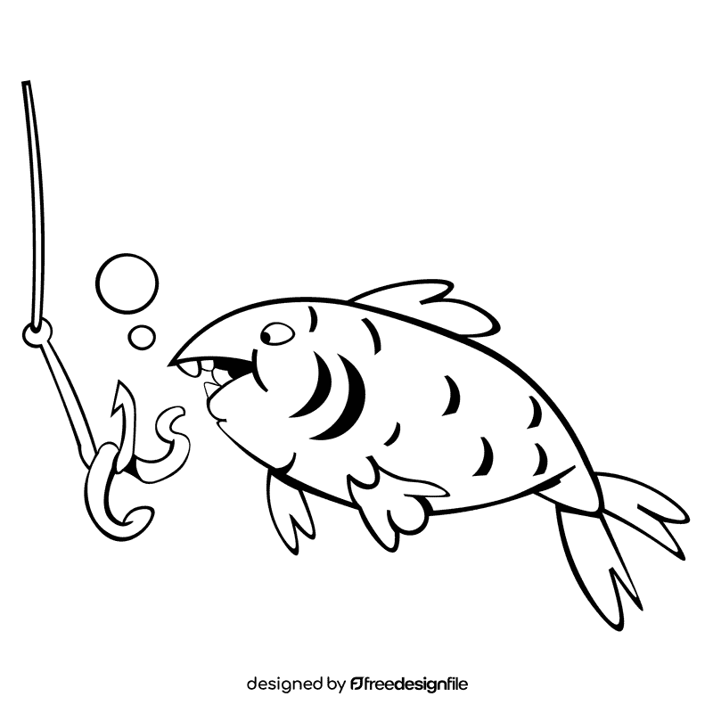 Fish hook fish black and white clipart