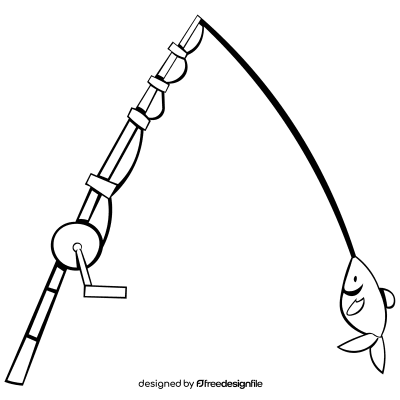 Fish hook fishing rod black and white clipart