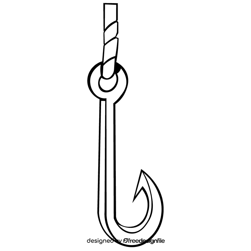Fish hook rope black and white clipart