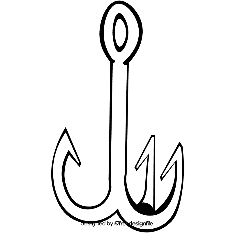 Fish hook triple black and white clipart