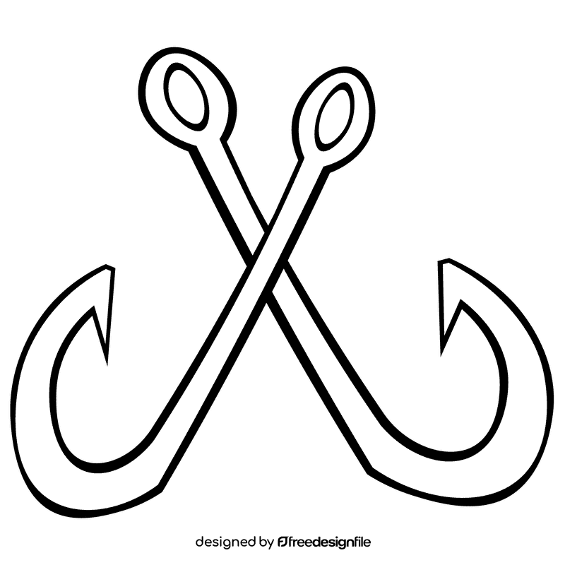 Fish hook two black and white clipart