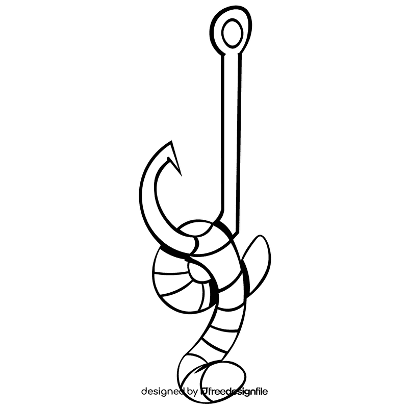Fish hook worm black and white clipart
