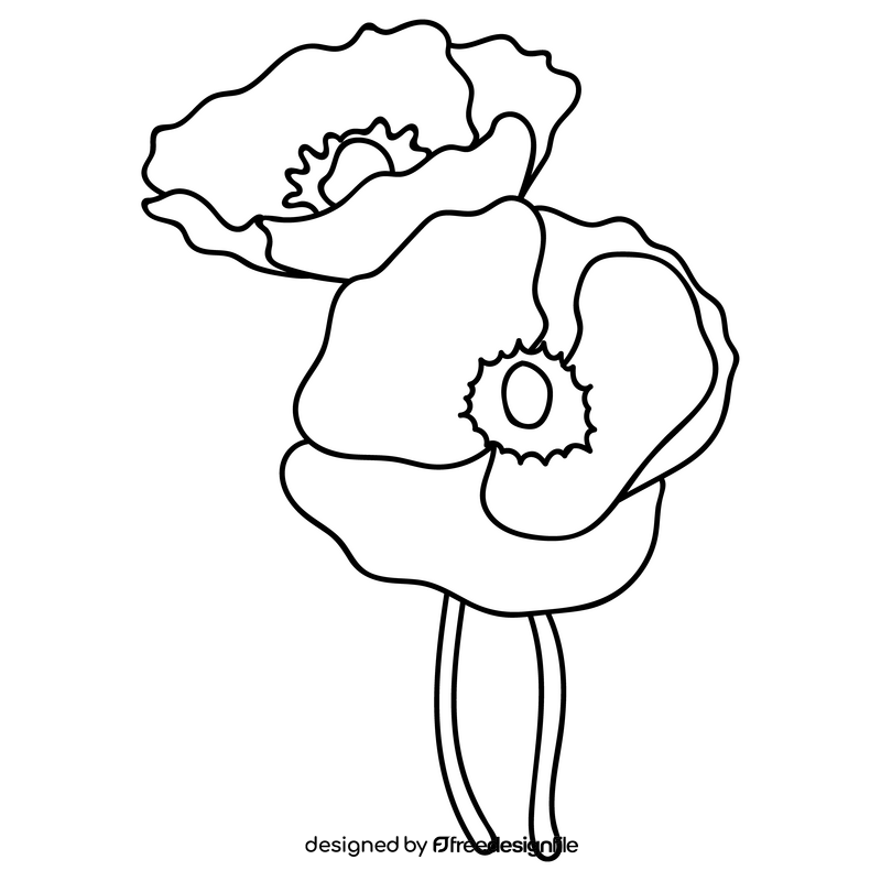 Red poppy flower drawing black and white clipart