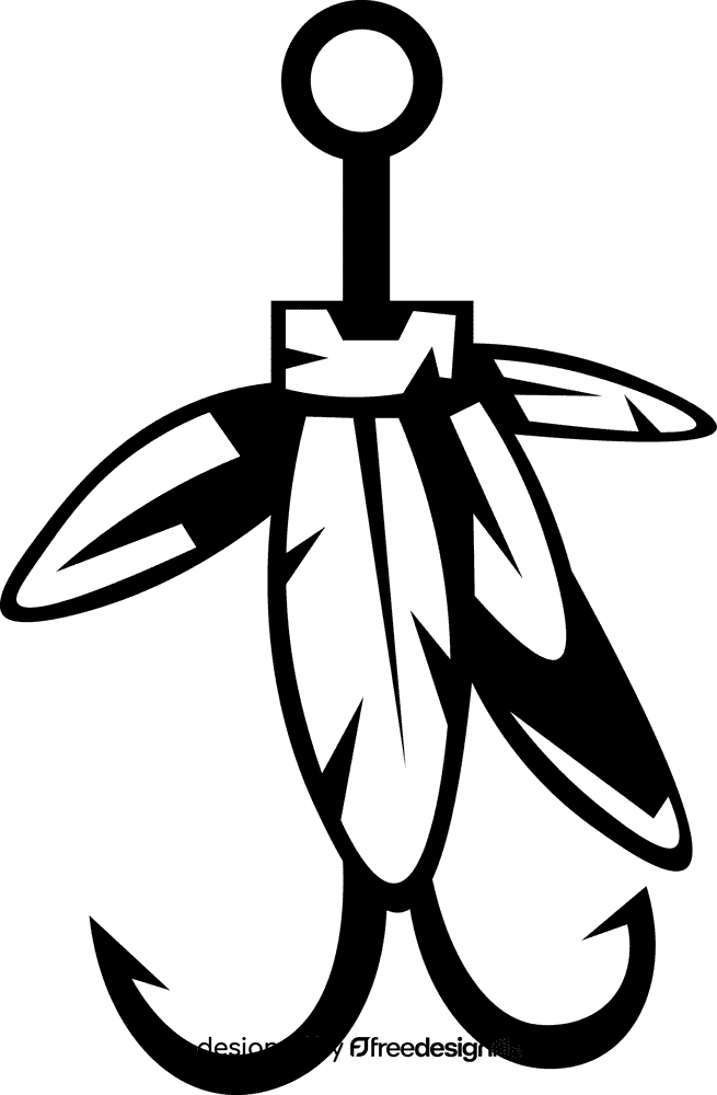 Fishing lure hook feathers black and white clipart