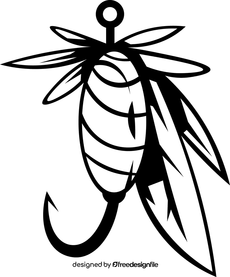Fishing lure round feathers black and white clipart