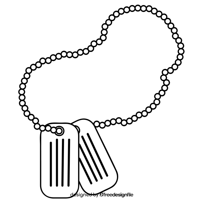 Dog tag necklace drawing black and white clipart