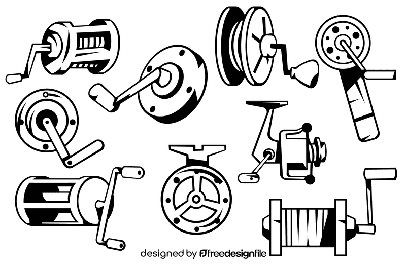 Fishing reel black and white vector