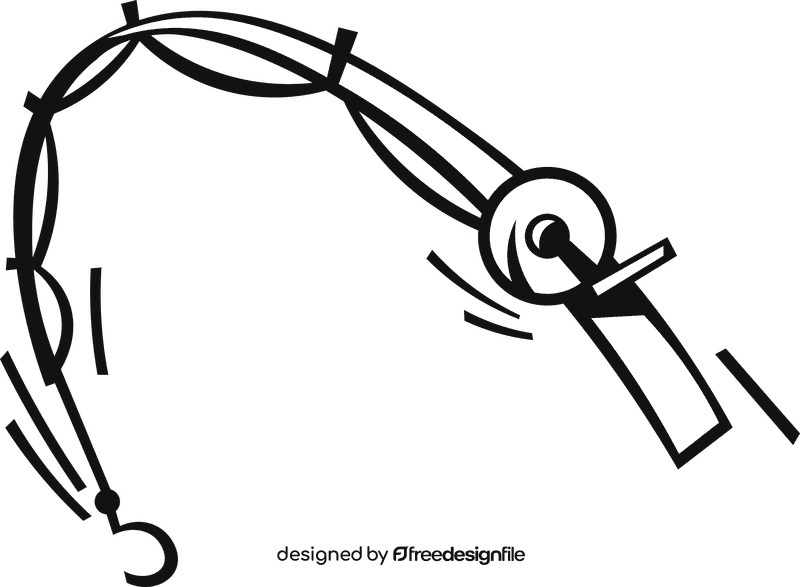 Fishing rod bent black and white clipart
