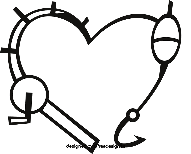 Fishing rod heart black and white clipart