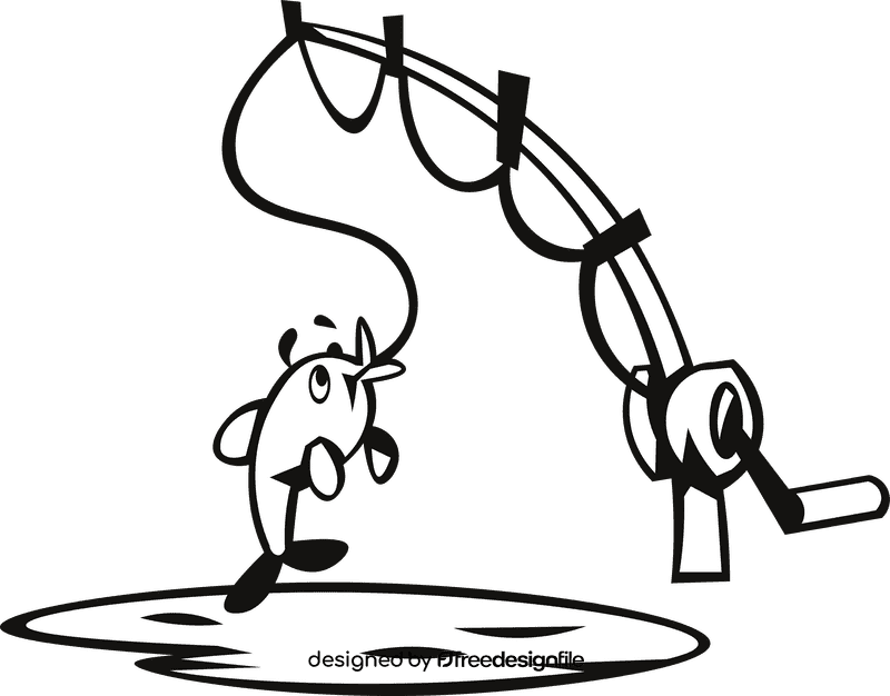Fishing rod pond black and white clipart