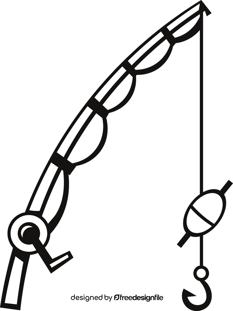 Fishing rod black and white clipart
