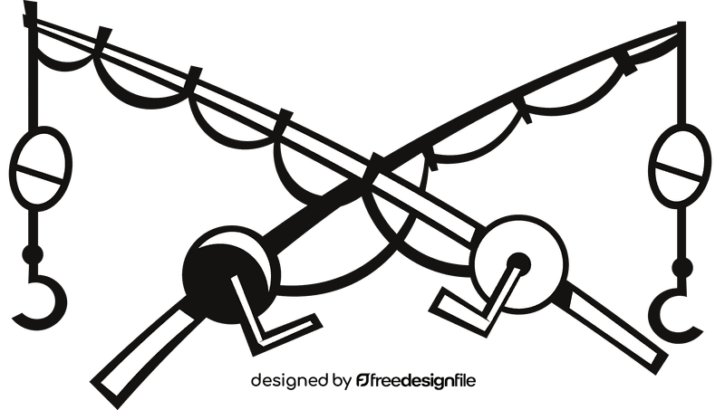 Fishing rod two black and white clipart