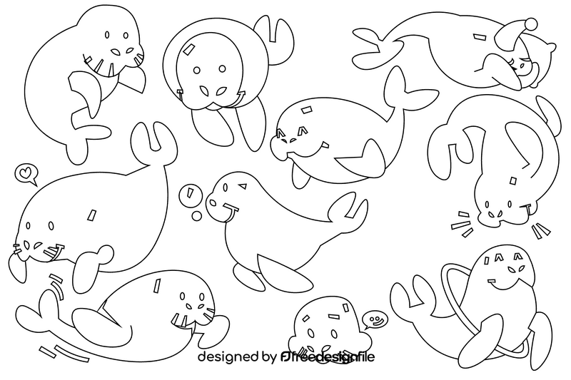 Manatee black and white vector