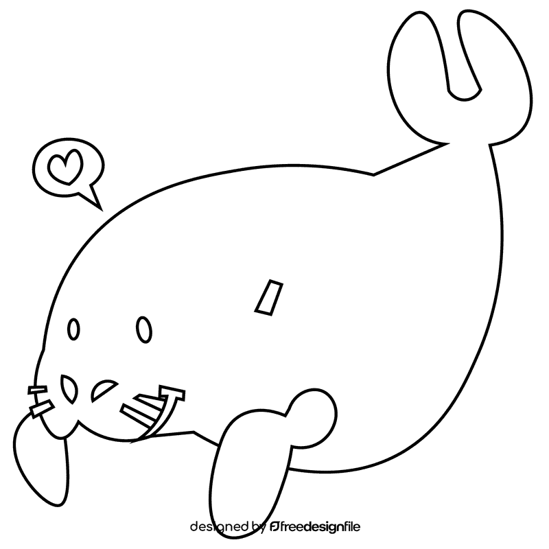 Manatee heart black and white clipart