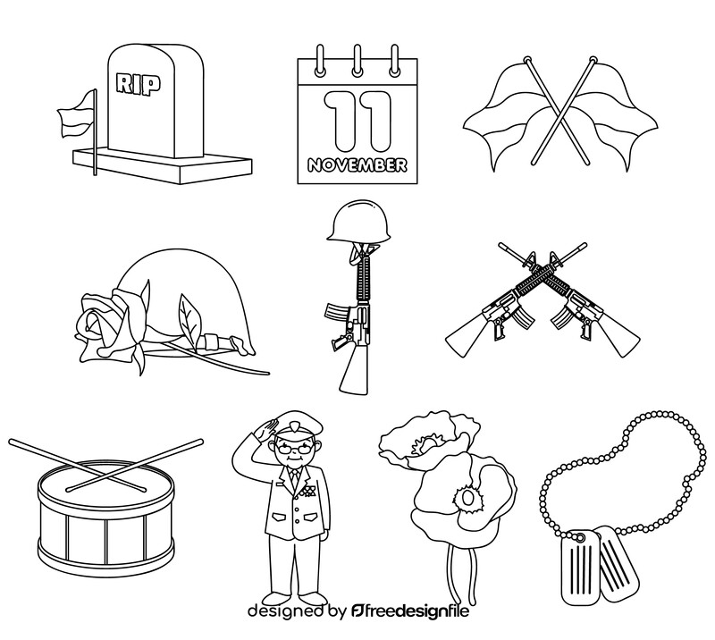 Happy Veterans Day clipart set black and white vector