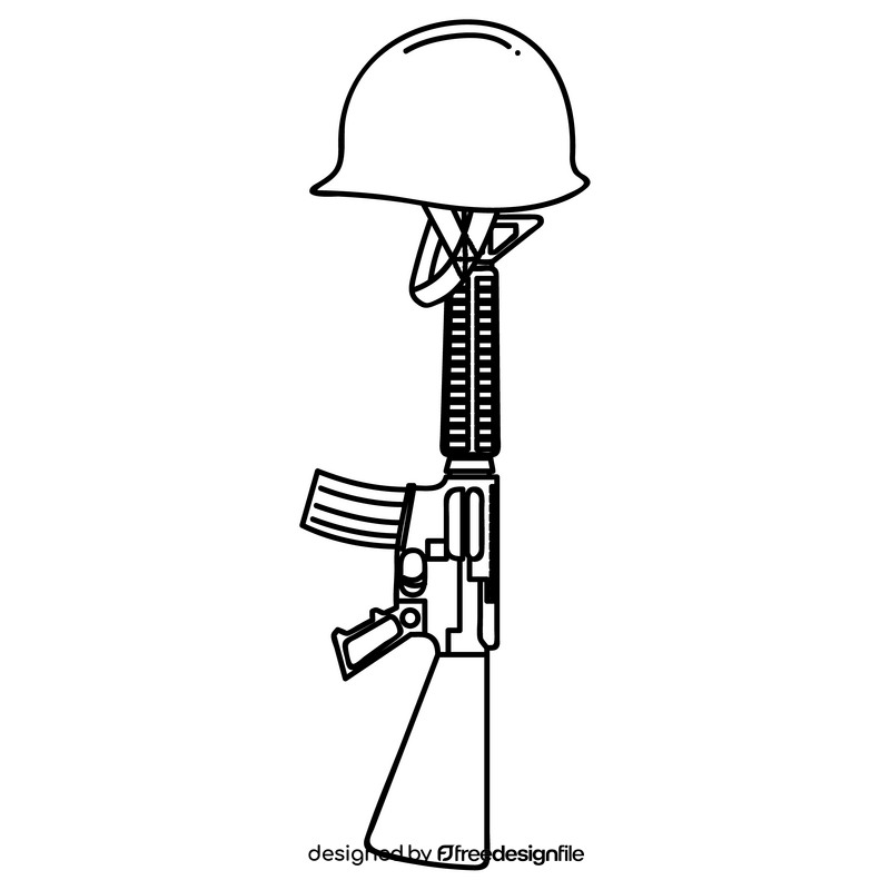 Gun and helmet black and white clipart