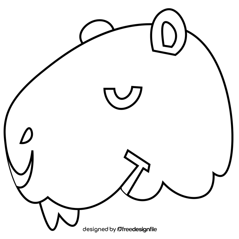 Cute capybara head cartoon black and white clipart