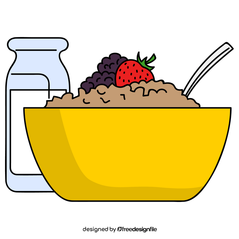 Wheat cereal with fruits, breakfast clipart